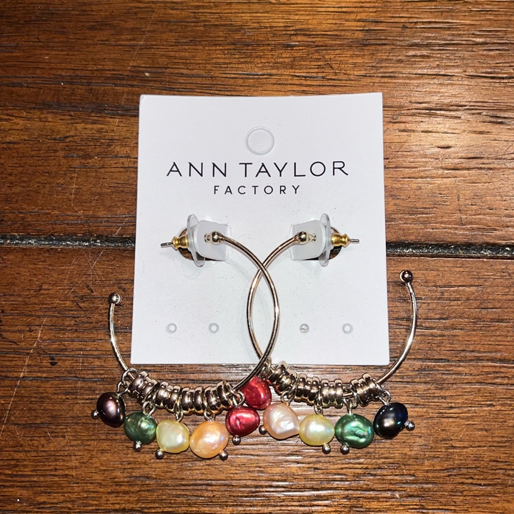 Ann Taylor Silver Hoop Earrings With Colored Bead Dangly Details